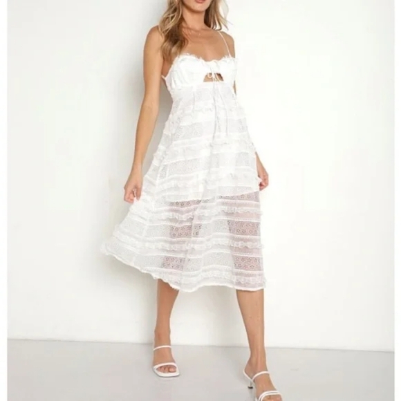 For Love And Lemons Dresses & Skirts - For Love And Lemons Cameron White Eyelet Midi Dress Size Large NWT!